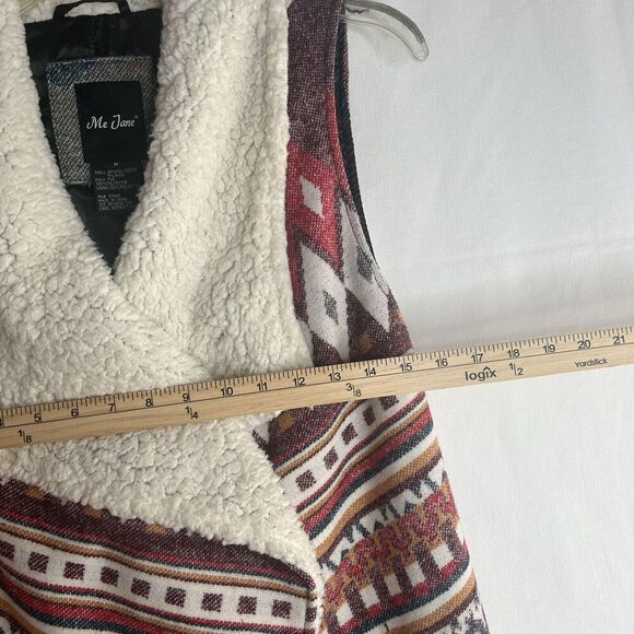 Me Jane Aztec Navajo Print Vest Womens Tag M Wool Blend Faux Fur Southwestern - Picture 15 of 16